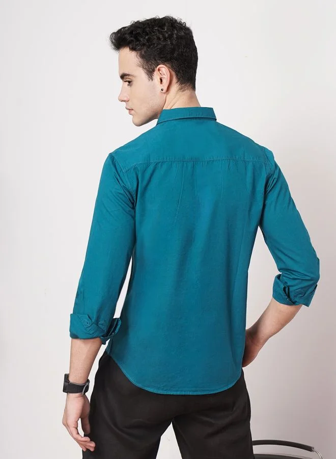 The Indian Garage Co Men Regular Fit Solid Full Sleeves Cutaway Collar Casual Shirt