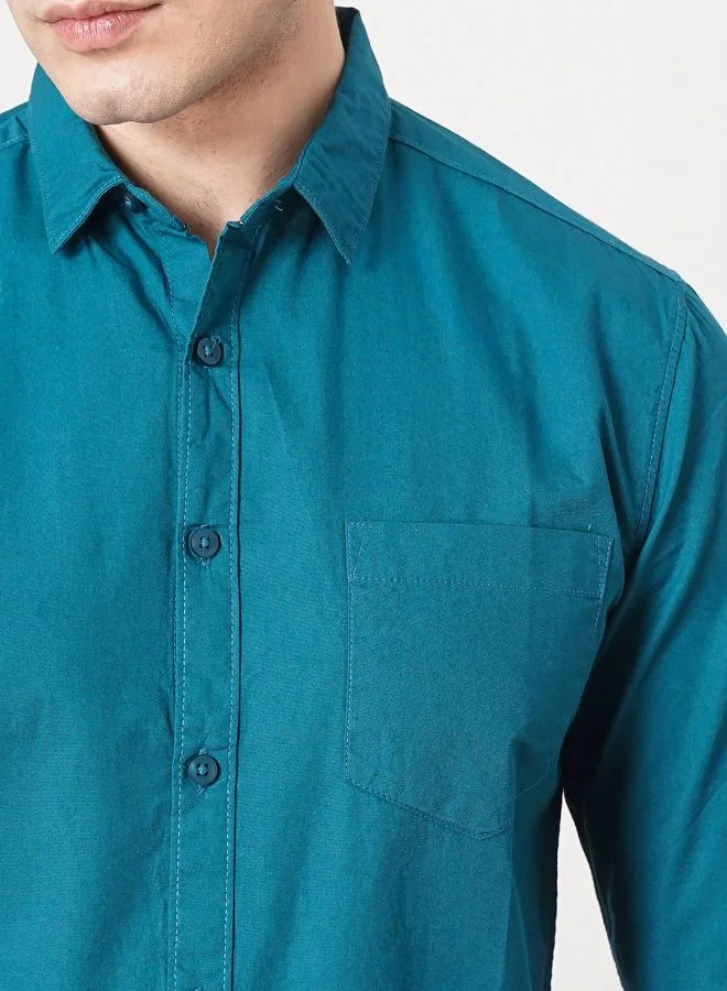 The Indian Garage Co Men Regular Fit Solid Full Sleeves Cutaway Collar Casual Shirt