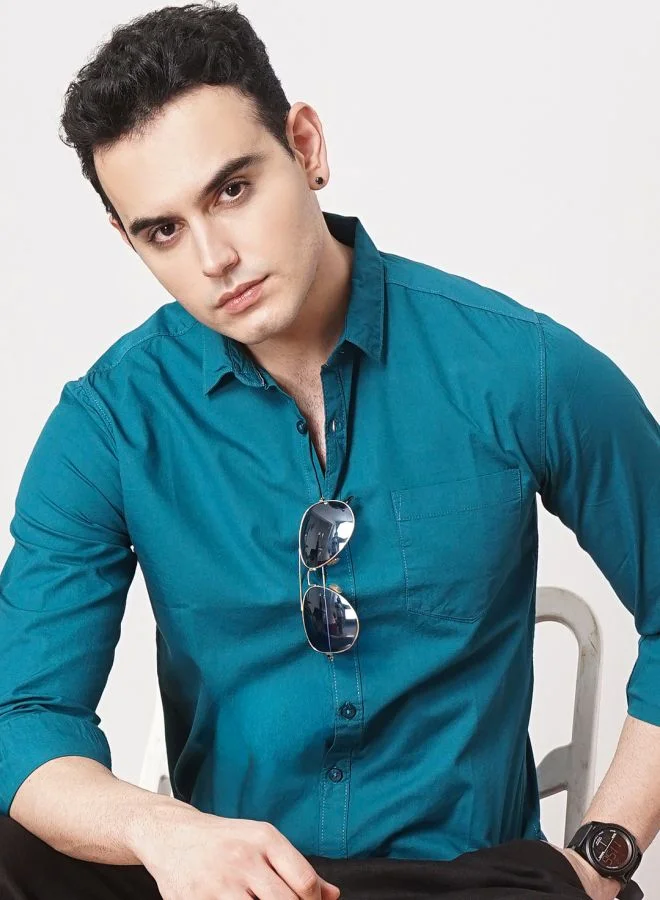 The Indian Garage Co Men Regular Fit Solid Full Sleeves Cutaway Collar Casual Shirt