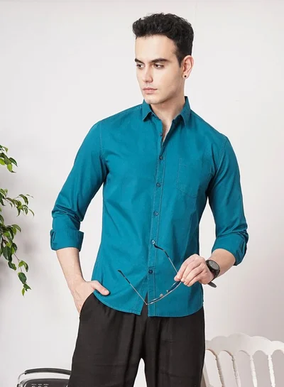 The Indian Garage Co Men Regular Fit Solid Full Sleeves Cutaway Collar Casual Shirt