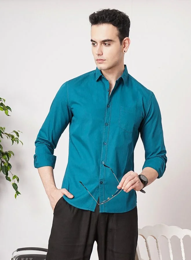 The Indian Garage Co Men Regular Fit Solid Full Sleeves Cutaway Collar Casual Shirt