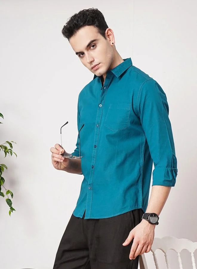 The Indian Garage Co Men Regular Fit Solid Full Sleeves Cutaway Collar Casual Shirt
