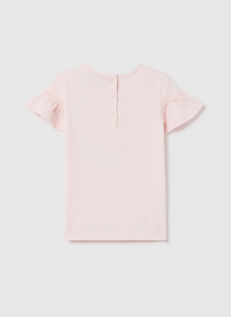 او في اس T-Shirt With Patchwork-Effect Flower Application