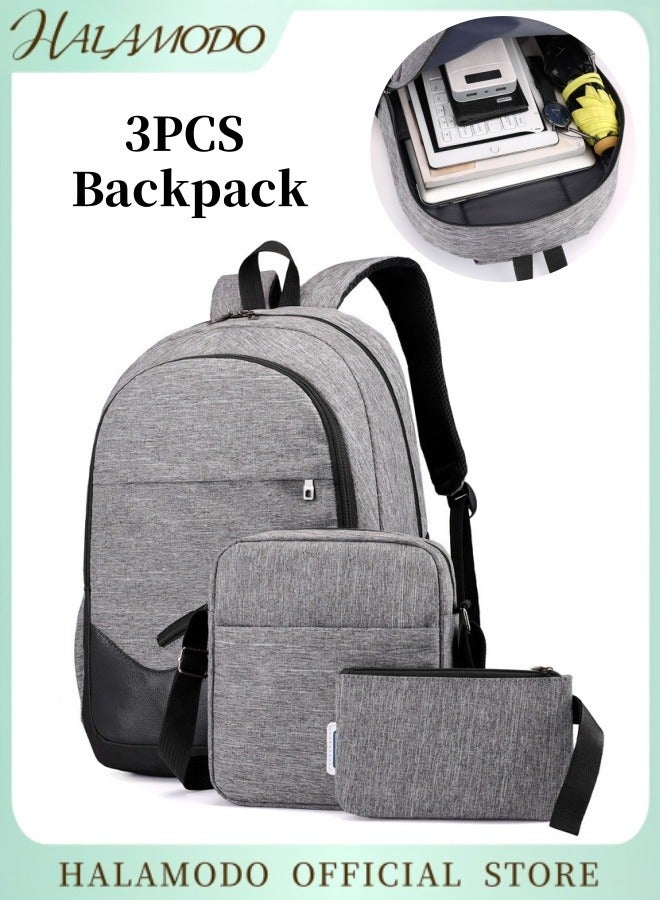HALAMODO 3PCS Backpack Computer Laptop Bag Set with Large Capacity Includes 1 Double-shoulder Backpack & 1 Cross Body Handbag & 1 Clutch Bag for Boys and Girls Suitable for School Hiking Holiday Business Trip - Image 1