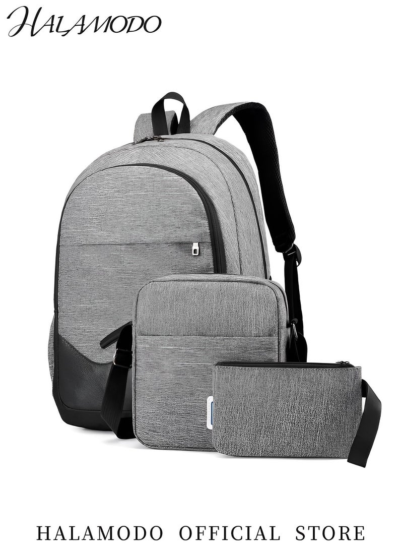 HALAMODO 3PCS Backpack Computer Laptop Bag Set with Large Capacity Includes 1 Double-shoulder Backpack & 1 Cross Body Handbag & 1 Clutch Bag for Boys and Girls Suitable for School Hiking Holiday Business Trip - Image 2