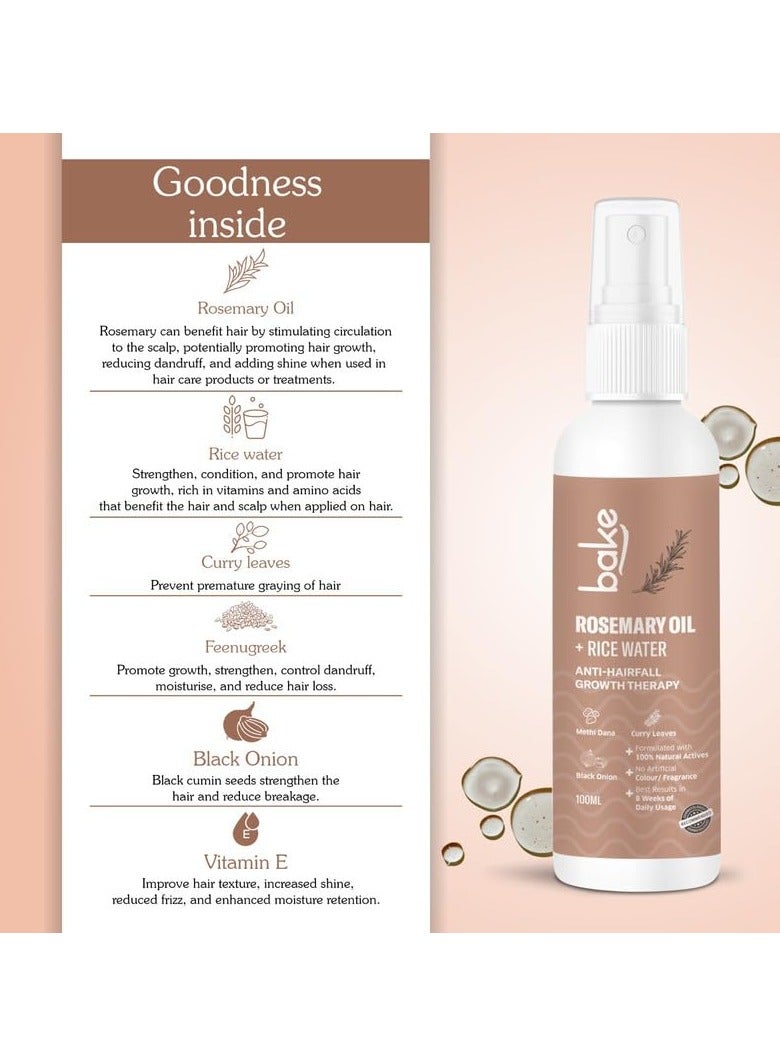 BAKE Rosemary Oil Hair Growth Serum Spray with Rice Water & Methi Dana | For Hair Fall, Hair Regrowth & Keratin Treated | Strengthen Hair Follicles | For Women & Men | 100ml (Rosemary Spray - 100ml) - Image 3