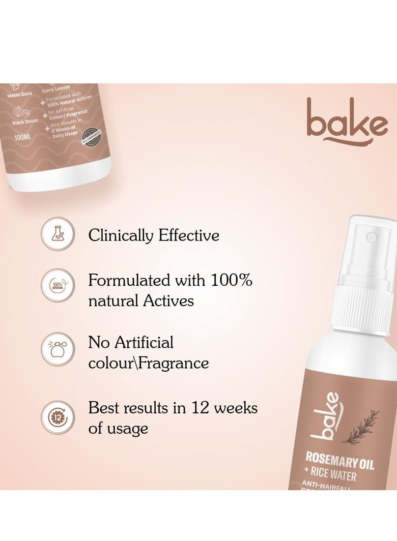 BAKE Rosemary Oil Hair Growth Serum Spray with Rice Water & Methi Dana | For Hair Fall, Hair Regrowth & Keratin Treated | Strengthen Hair Follicles | For Women & Men | 100ml (Rosemary Spray - 100ml) - Image 4