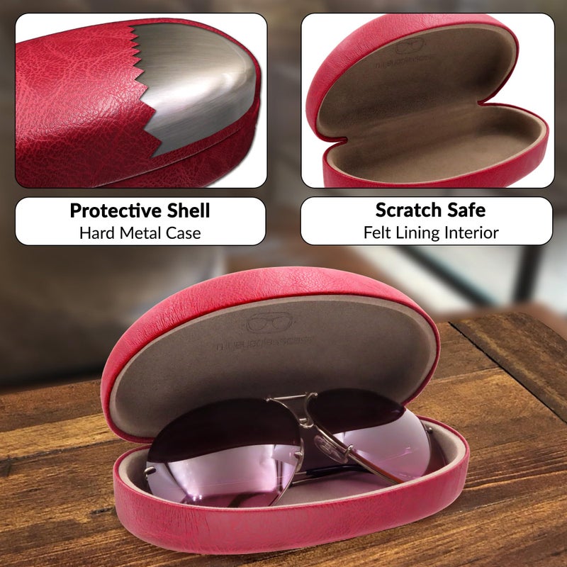 MyEyeglassCase Hard Sunglasses Case in Burgundy Distressed - Large Eyeglass Hard Shell with Microfiber Pouch & Cloth - Glasses Holder Case for Medium to Large Frames Men and Women (AS113 Burgundy) - Image 3