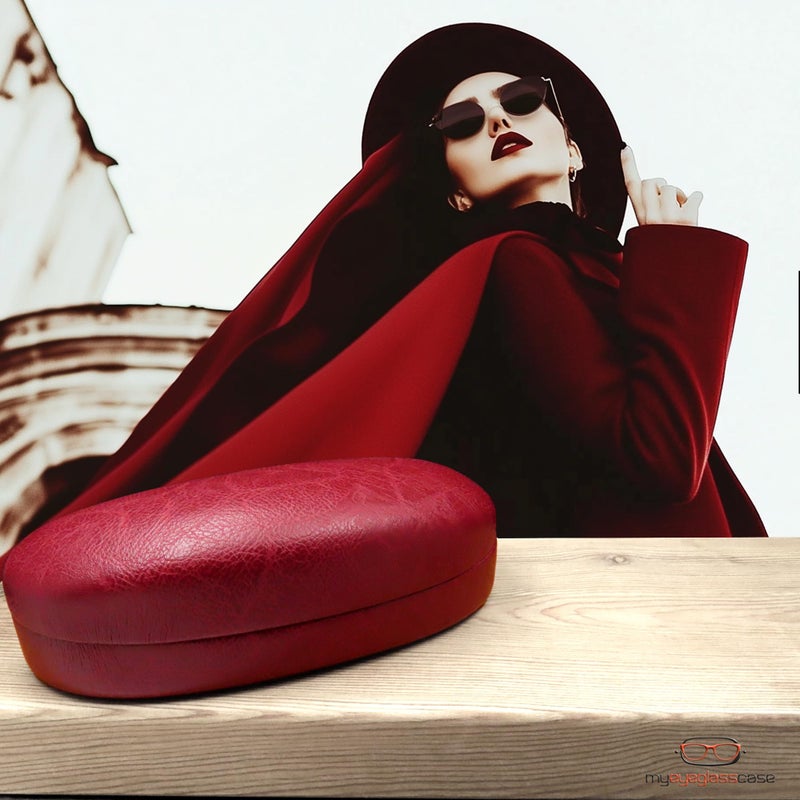 MyEyeglassCase Hard Sunglasses Case in Burgundy Distressed - Large Eyeglass Hard Shell with Microfiber Pouch & Cloth - Glasses Holder Case for Medium to Large Frames Men and Women (AS113 Burgundy) - Image 2