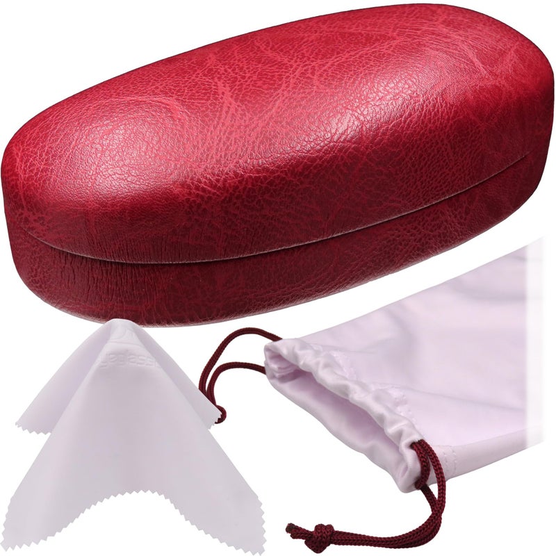 MyEyeglassCase Hard Sunglasses Case in Burgundy Distressed - Large Eyeglass Hard Shell with Microfiber Pouch & Cloth - Glasses Holder Case for Medium to Large Frames Men and Women (AS113 Burgundy) - Image 1