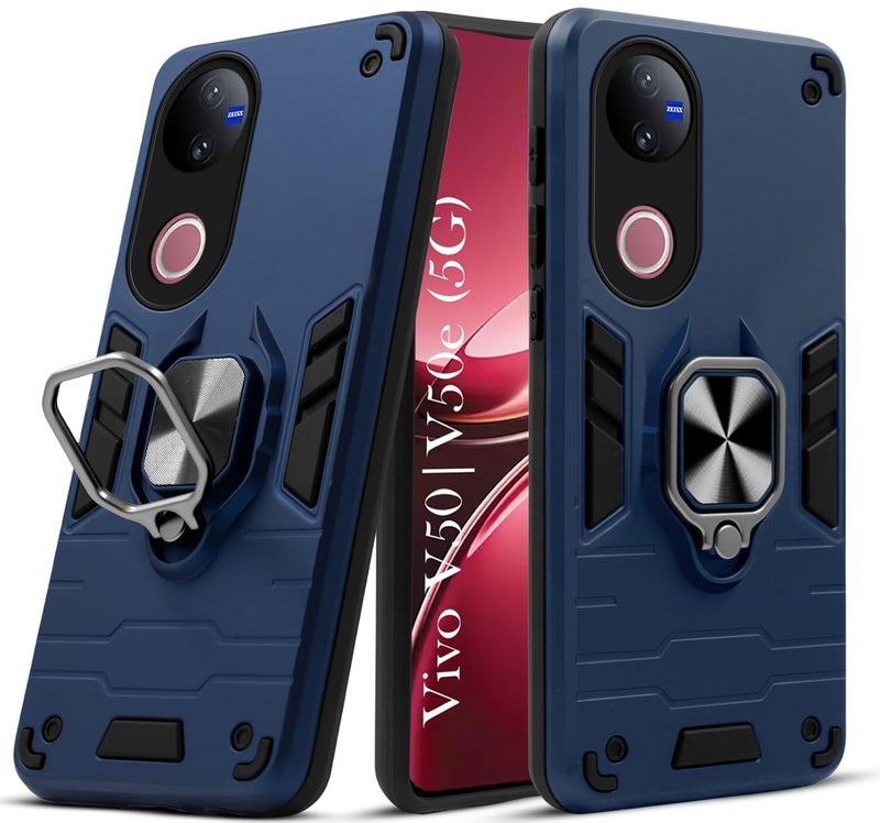AIBEX Armor Back Cover Compatible for Vivo T4R 5G / iQOO Z10R 5G / Vivo V50E 5G / Vivo V50 5G| Rugged Shockproof Case with Ring Holder & Kickstand | Military-Grade Protection | Magnetic Car Mount - Image 1