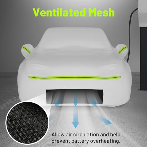 Favoto Car Cover for Model 3 - Custom Fit for Tesla Model 3 Cover 6 Layers Waterproof All Weather Outdoor Rain Snow Sun Protection with Charging Port Ventilated Mesh Door Zipper - Image 4