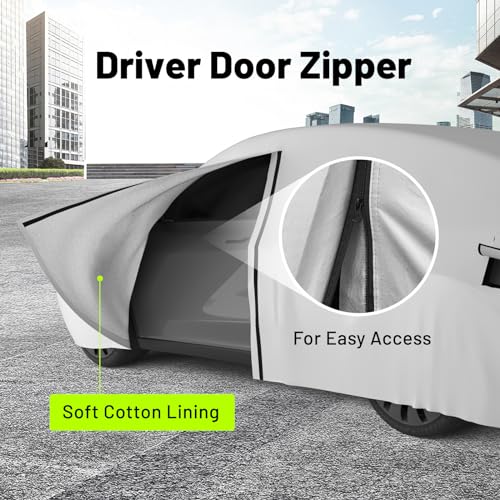 Favoto Car Cover for Model 3 - Custom Fit for Tesla Model 3 Cover 6 Layers Waterproof All Weather Outdoor Rain Snow Sun Protection with Charging Port Ventilated Mesh Door Zipper - Image 5