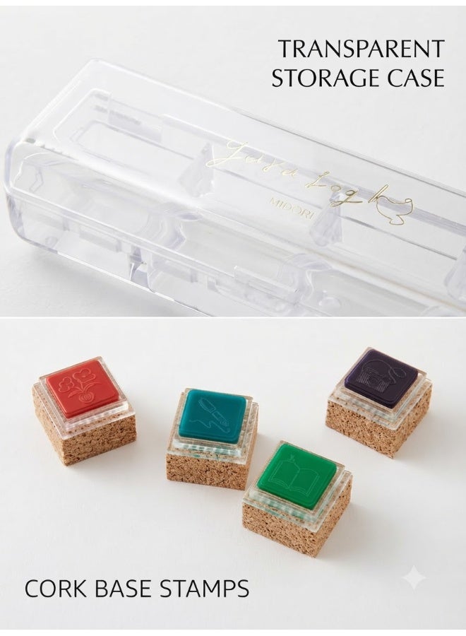 MIDORI Yuru Log Pre-Inked Stamp Set Life Pattern 35617006, compact case, four-colour daily-life set, Multicolour, Pre-Inked Stamp, 1 set for daily logs - Image 5