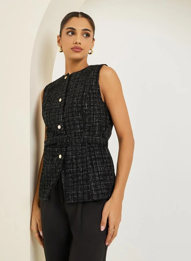 Women Tweed Button Down Waistcoat
