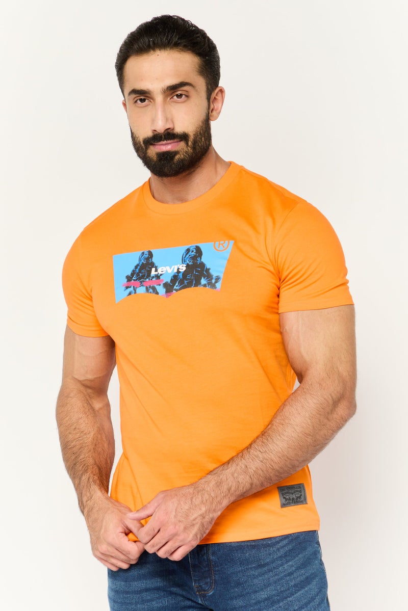 Levi's Men Crew Neck Short Sleeves Graphic Printed T-Shirt, Orange Combo - Image 1
