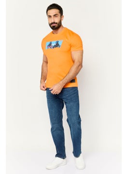 Levi's Men Crew Neck Short Sleeves Graphic Printed T-Shirt, Orange Combo  - Image 2