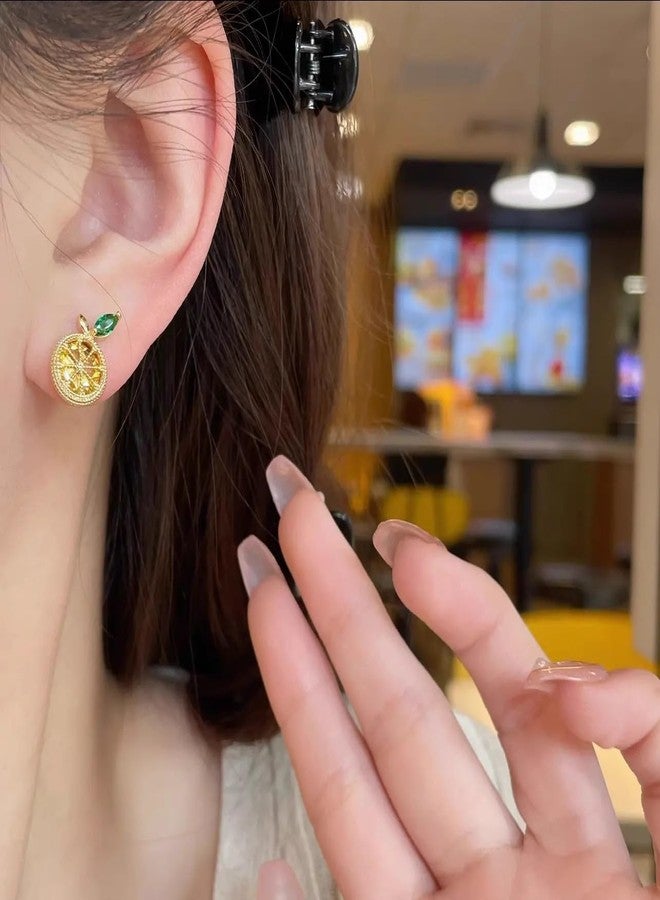 ZMANYIJEW Lemon Water Diamond Earrings Cubic Zirconia Lemons Stud Earrings Exquisite Sparkling Lemon Jewelry for Women (A) - Image 2