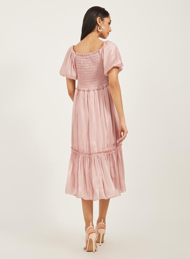 Styli Smocked Satin Midi Dress - Image 5