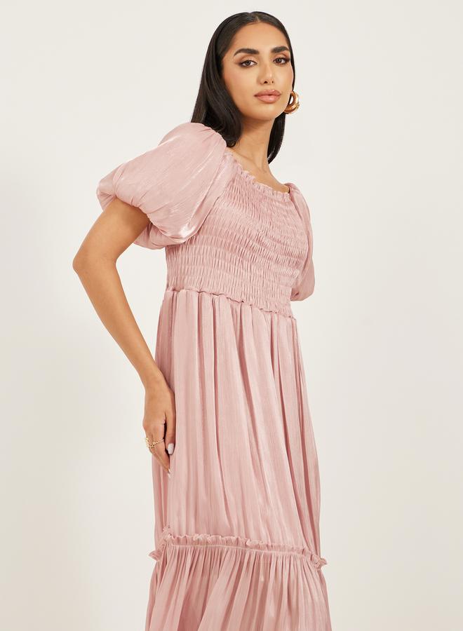 Styli Smocked Satin Midi Dress - Image 3