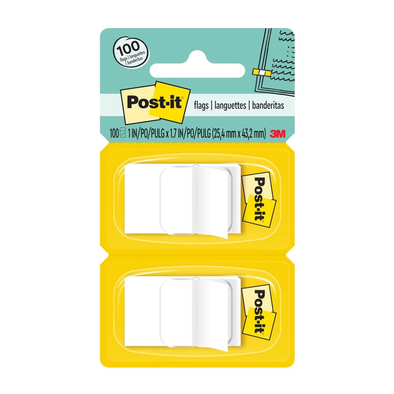 Post-it Flags, 50/Dispenser, 2 Dispensers/Pack, 1 in Wide, White (680-WE2) - Image 1