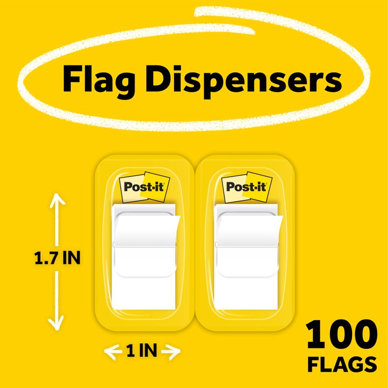 Post-it Flags, 50/Dispenser, 2 Dispensers/Pack, 1 in Wide, White (680-WE2) - Image 3