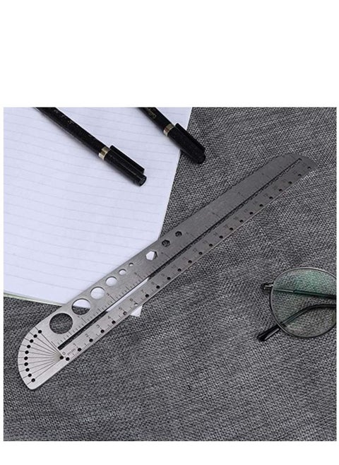 Multi-functional Metal Ruler Stainless Steel Multifunctional Scale Protractor Figure Drafting Measuring Tool for Architect Engineers Office School 11.8in/30 cm.