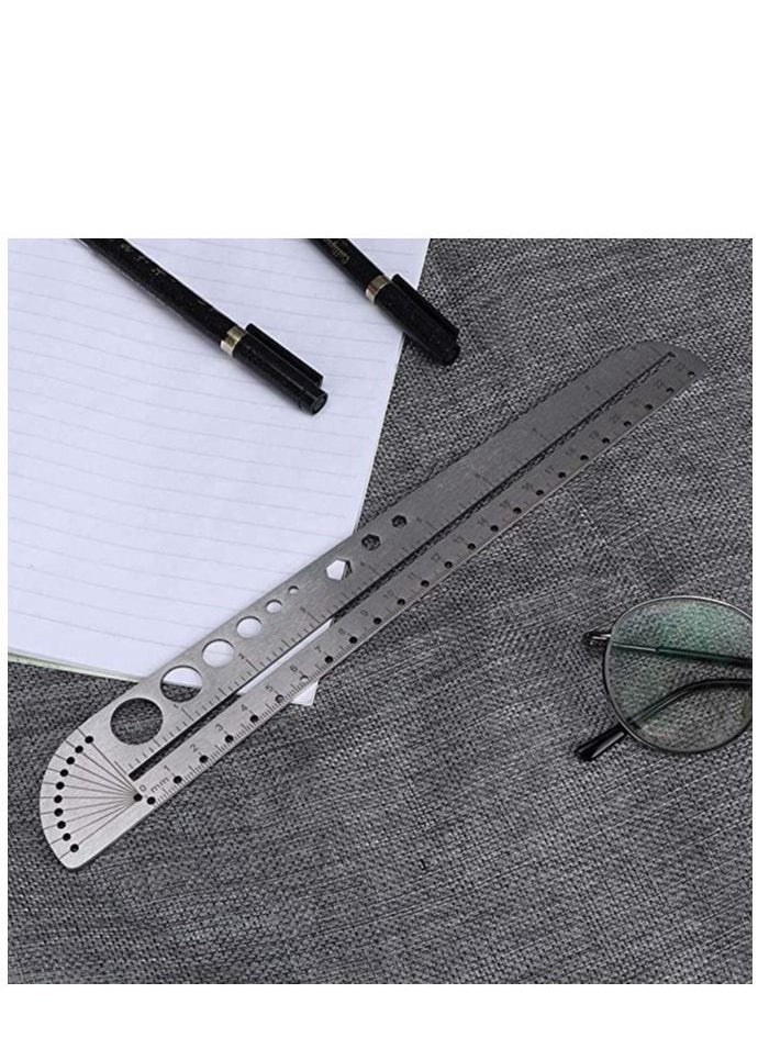 Y&D - Multi-functional Metal Ruler Stainless Steel Multifunctional Scale Protractor Figure Drafting Measuring Tool for Architect Engineers Office School 11.8in/30 cm. - Image 1