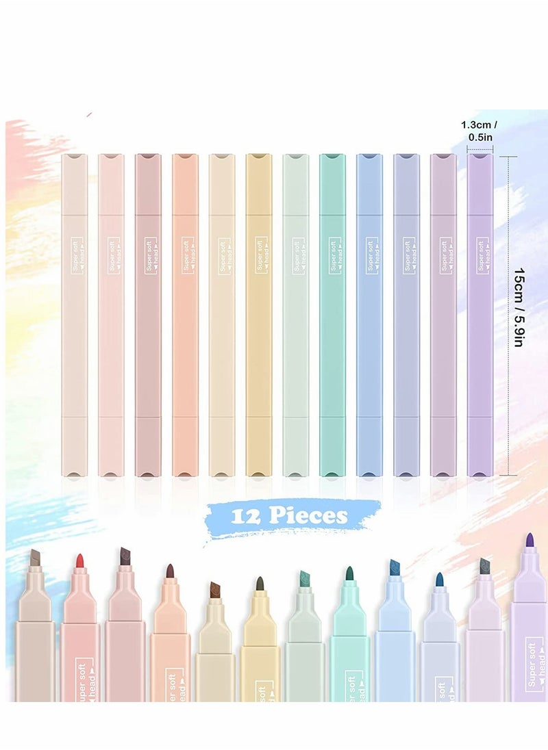 Excefore - Double Head Highlighters 12 Colour Marker Pen Chisel Tip Assorted Colors With Soft Markers Felt tips Double-end Highlighter Pastel Highlighters, Dry Fast Easy to Hold - Image 1