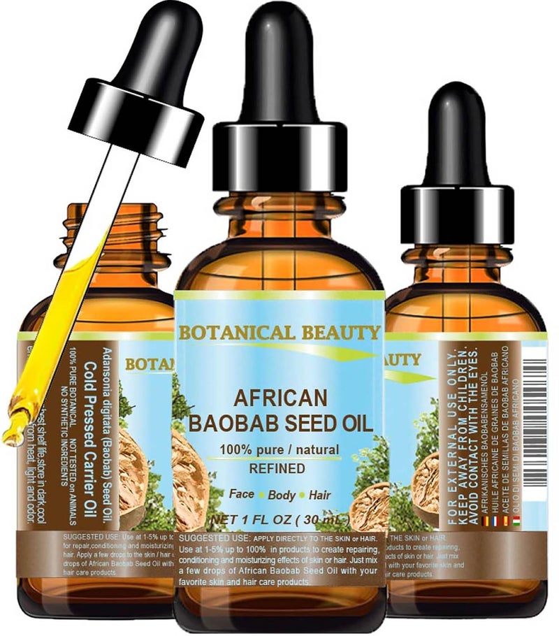 Botanical Beauty BAOBAB SEED OIL 100 Pure Natural Refined ColdPressed Carrier Oil 1 Fl oz 30 ml For Face Skin Body Hair Lip Nails Rich in Vitamin C - Image 1