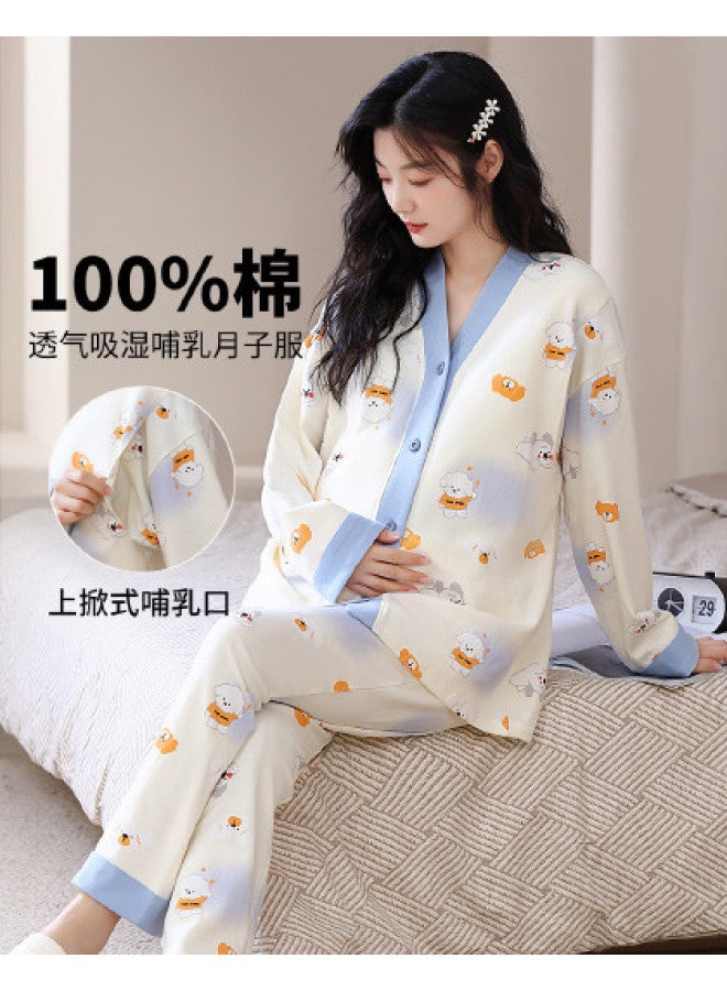 Nordon V-Neck Long-Sleeve Cotton Maternity & Postpartum Breastfeeding Clothes For Spring/Summer Home Wear - Image 1