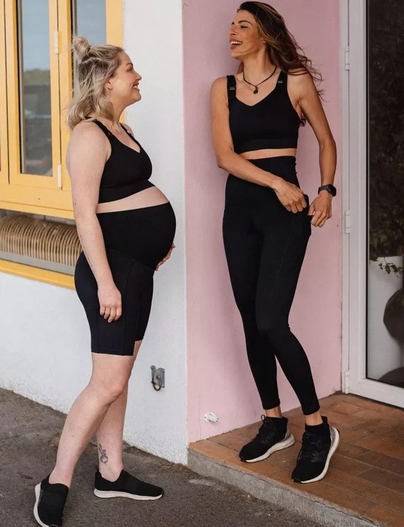 CTHH 4 Pack Maternity Shorts Over Belly with Pockets - 8" Pregnancy Biker Shorts Workout Yoga Pregnant Pants for Athletic Work Active Running Swim Gifts Lounge Casual, Black/Grey/Pink/Cyan, M - Image 3