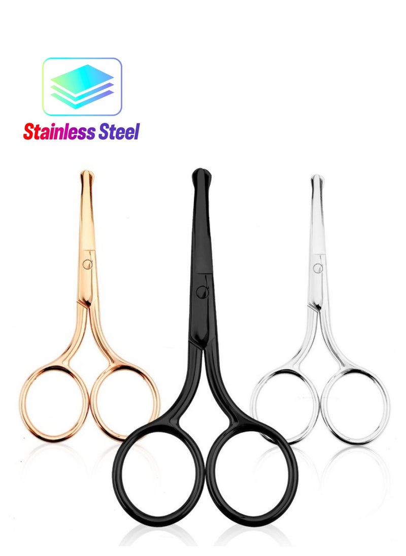 WLLHYF - 3 Packs Nose Facial Hair Scissors Rounded Eyebrow Mustache Ear Hair Grooming Trimming Stainless Steel Professional Small Beard Nail Cuticle Eyelashes Beauty Scissors For Men Women - Image 1