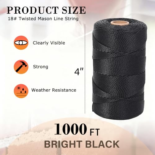 ANMOFLY UV Resistant Black Nylon Mason Line String 1000ft #18 Heavy Duty Layout Twine for Gardening Tomato Plants DIY Projects and Strong Polyester Thread - Image 2