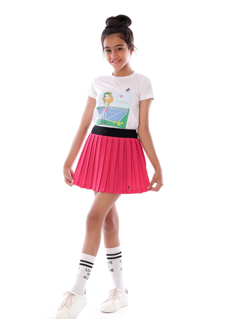 ANJA Girls' Pink Tennis Skirt – Comfortable, Pleated Design  - Image 1
