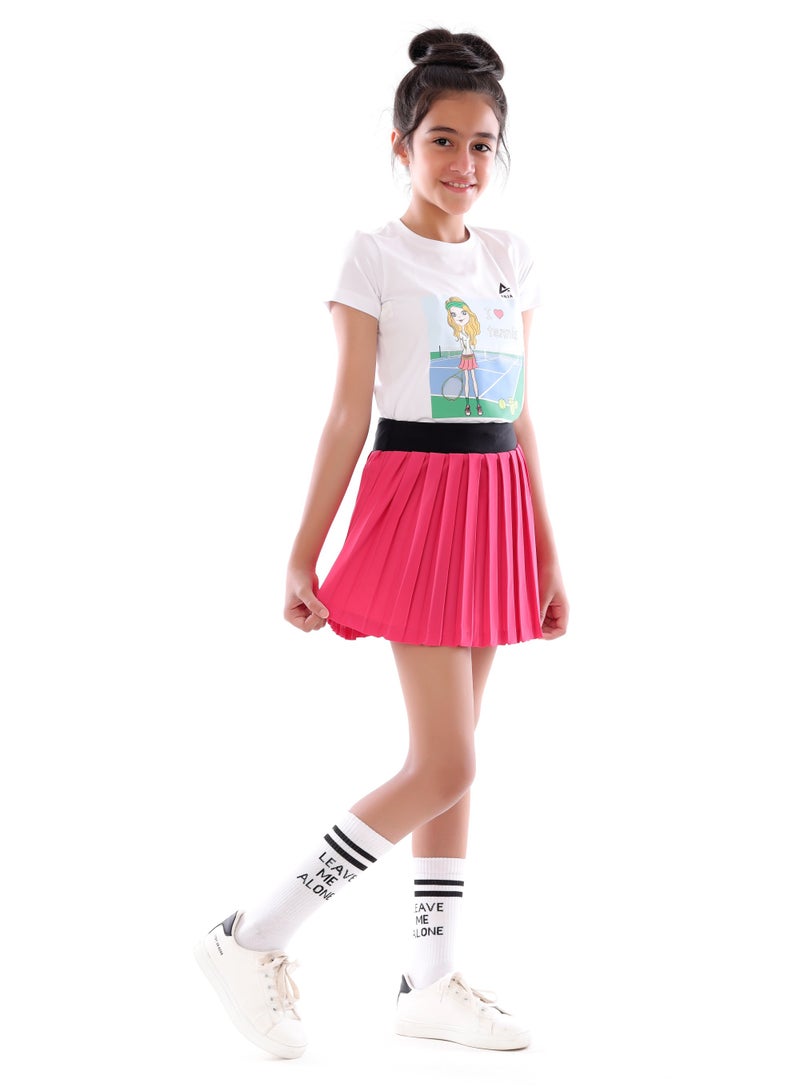 ANJA Girls' Pink Tennis Skirt – Comfortable, Pleated Design  - Image 3