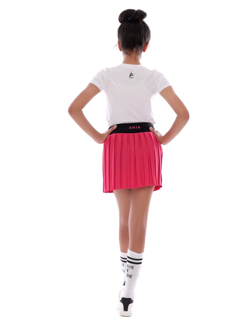 ANJA Girls' Pink Tennis Skirt – Comfortable, Pleated Design  - Image 2