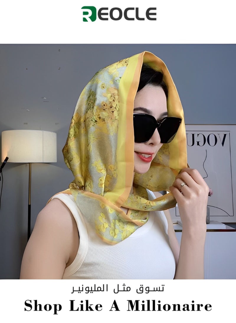 REOCLE - Women's Turbans with Double Sided Sun Protection Turban Head Wraps Soft One Piece Hijab Long Turban Full Head Scarf Mulberry Silk Sunscreen Visor - Image 1