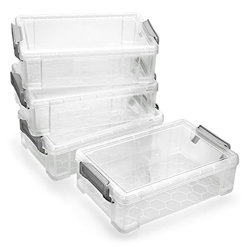 BTSKY 4 Pack Extra Large Plastic Pencil Box Stackable Translucent Clear Pencil Caase Crayon Box Set, Marker Organizer Art Supply Storage Organizer for Gel Pens Pencils Erasers Tape Markers etc(Grey) - Image 1