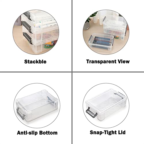 BTSKY 4 Pack Extra Large Plastic Pencil Box Stackable Translucent Clear Pencil Caase Crayon Box Set, Marker Organizer Art Supply Storage Organizer for Gel Pens Pencils Erasers Tape Markers etc(Grey) - Image 5
