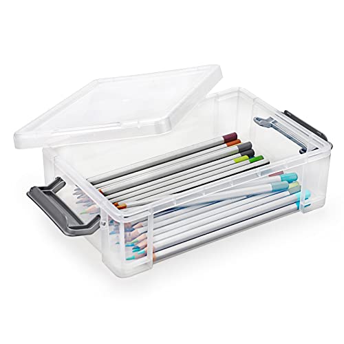 BTSKY 4 Pack Extra Large Plastic Pencil Box Stackable Translucent Clear Pencil Caase Crayon Box Set, Marker Organizer Art Supply Storage Organizer for Gel Pens Pencils Erasers Tape Markers etc(Grey) - Image 2