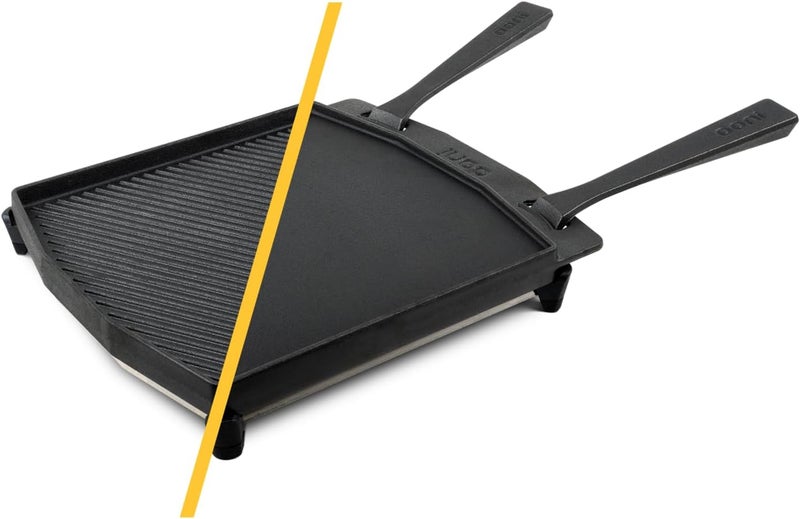 ooni Cast Iron Dual-Sided Grizzler Plate - 37 x 33cm Reversible Griddle with Removable Handle and Stainless Steel Trivet, Pre-Seasoned Non-Stick Oven Safe Cookware, Pizza Oven and BBQ Accessories - Image 2