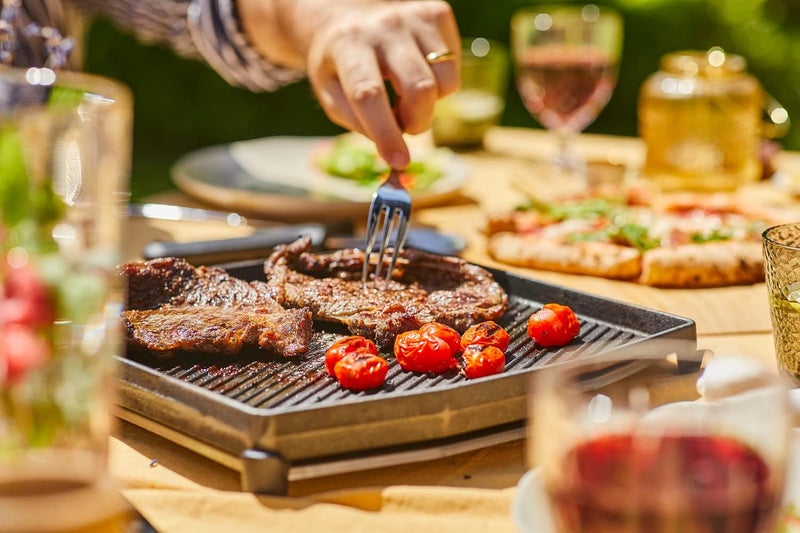 ooni Cast Iron Dual-Sided Grizzler Plate - 37 x 33cm Reversible Griddle with Removable Handle and Stainless Steel Trivet, Pre-Seasoned Non-Stick Oven Safe Cookware, Pizza Oven and BBQ Accessories - Image 3