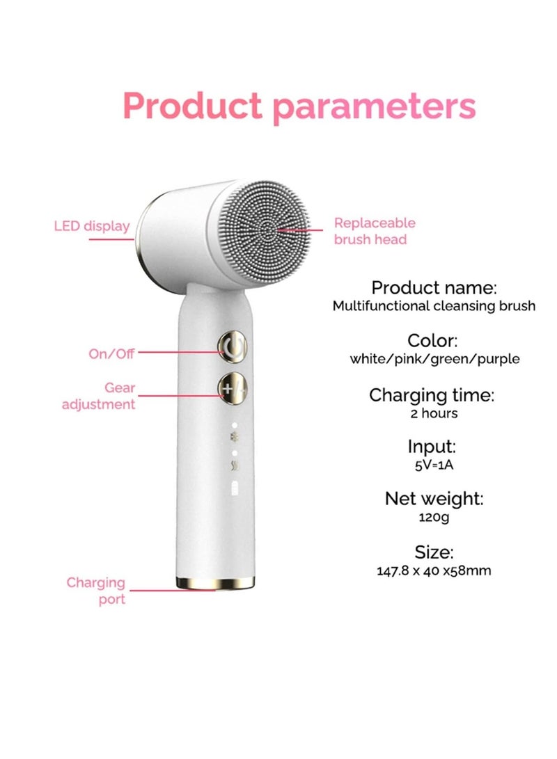 general machine Ultra&sonic Facial Cleansing Brush Waterproof Face Cleaner Blackhead Removal Acne Pore Clean Face Wash Beauty And Personal Care(White ) - Image 4