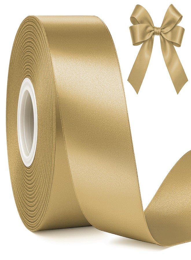 Fullive Champagne Gold Ribbon, 30 Yards Satin Ribbon 1 1/2 Inch, Polyester Satin Christmas Ribbon for Wedding Xmas Tree Graduate New Years Decorations DIY Bows Bouquet Gift Wrapping Christmas Favors - Image 1