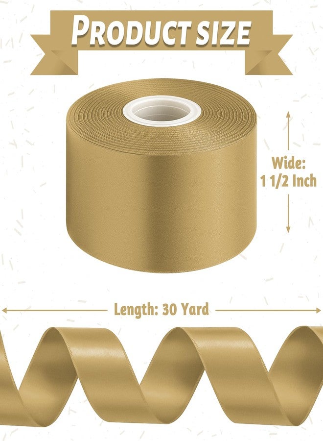 Fullive Champagne Gold Ribbon, 30 Yards Satin Ribbon 1 1/2 Inch, Polyester Satin Christmas Ribbon for Wedding Xmas Tree Graduate New Years Decorations DIY Bows Bouquet Gift Wrapping Christmas Favors - Image 2