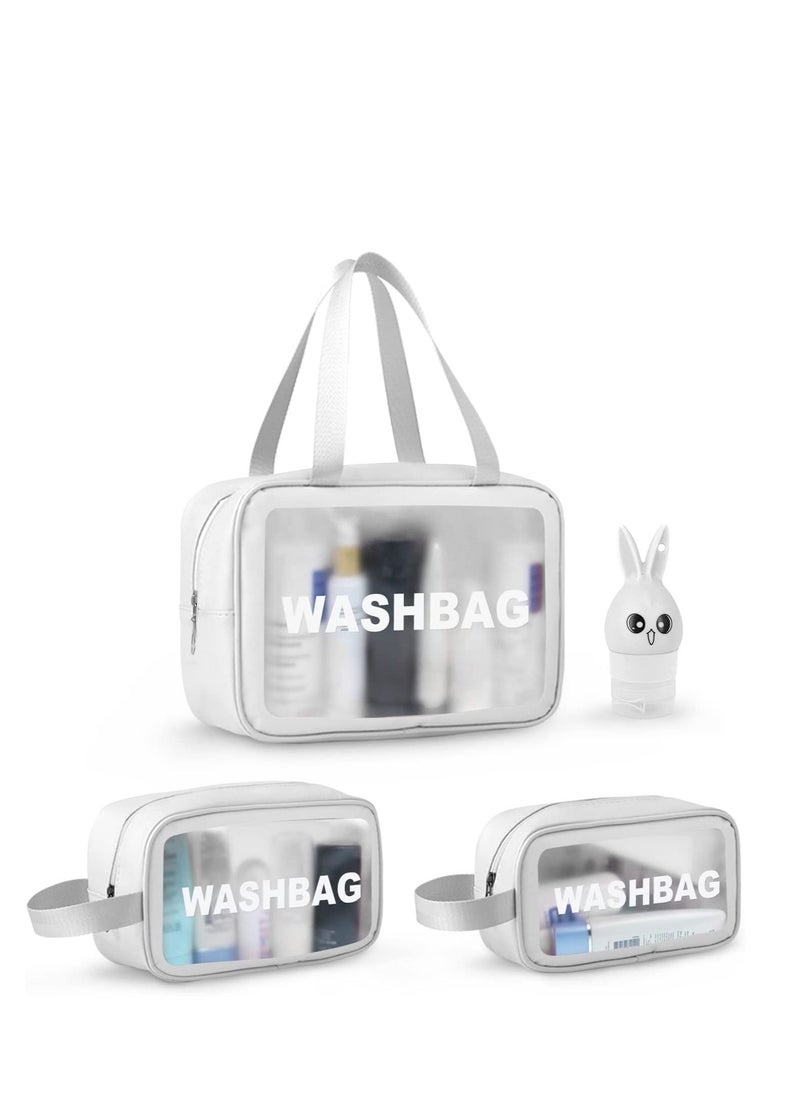 MIXDE Clear Toiletry Bag Set for Women Men, Translucent Waterproof Travel Makeup Bag with Handle, Large Capacity Sturdy & Leak Resistant Cosmetic Bag Pouch for Traveling,3PACK (WHITE)  - Image 1