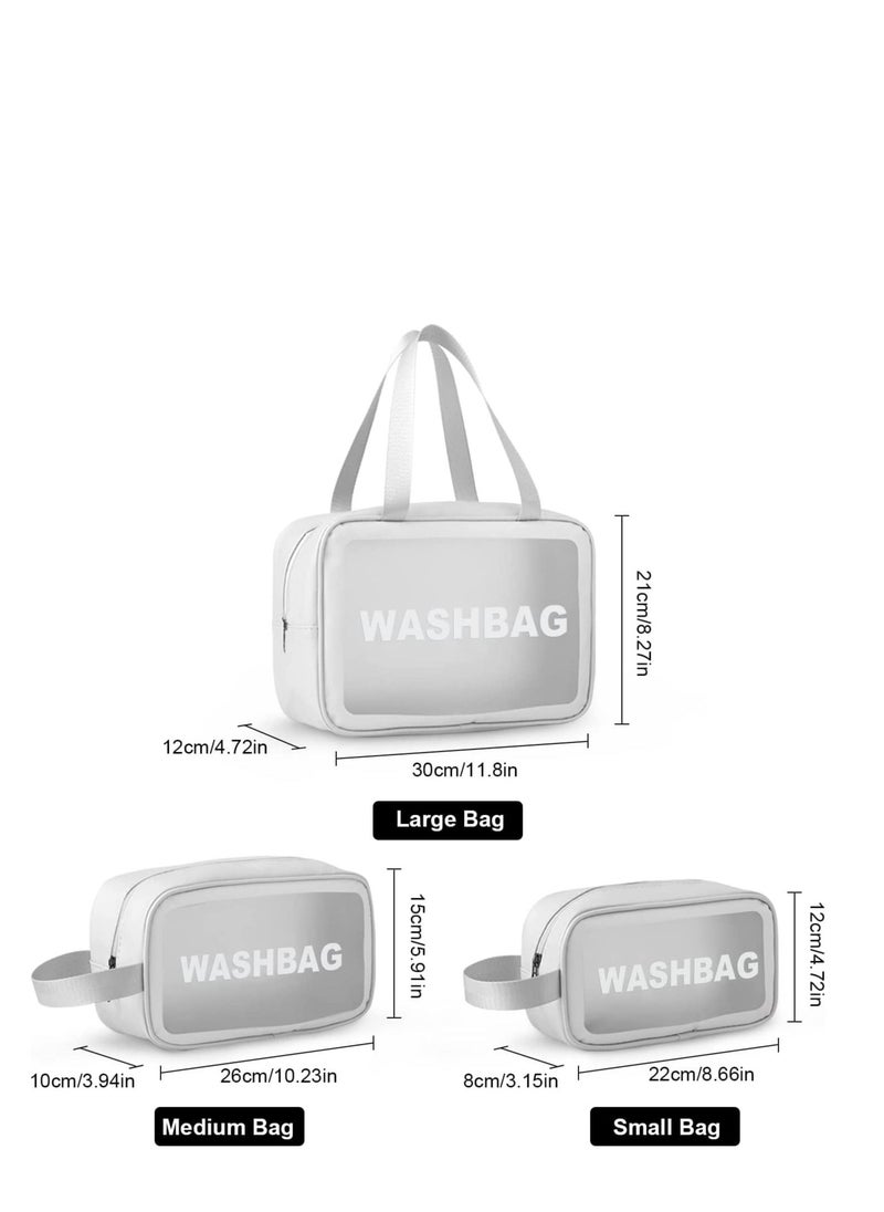MIXDE Clear Toiletry Bag Set for Women Men, Translucent Waterproof Travel Makeup Bag with Handle, Large Capacity Sturdy & Leak Resistant Cosmetic Bag Pouch for Traveling,3PACK (WHITE)  - Image 2