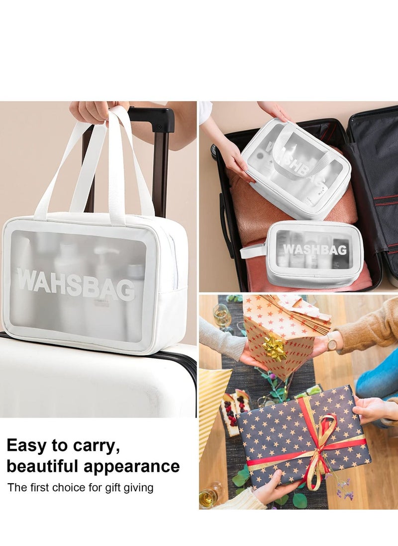 MIXDE Clear Toiletry Bag Set for Women Men, Translucent Waterproof Travel Makeup Bag with Handle, Large Capacity Sturdy & Leak Resistant Cosmetic Bag Pouch for Traveling,3PACK (WHITE)  - Image 5