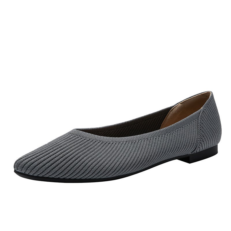 Women's Straight-Line Pointed Toe Low-Cut Flat Shoes, Summer Style, Flyknitted Casual Solid Color Plus Size Boat  Shoes